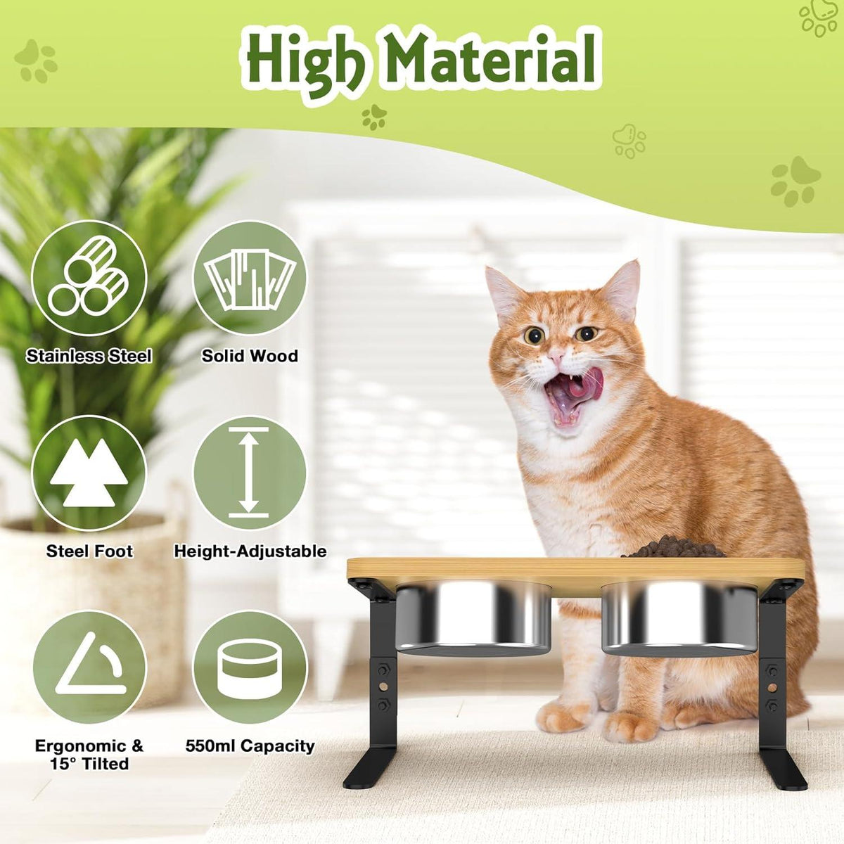 Erhöhter Katzennapf mit 15° Neigung & 3 Höhen - Edelstahl Futternapf