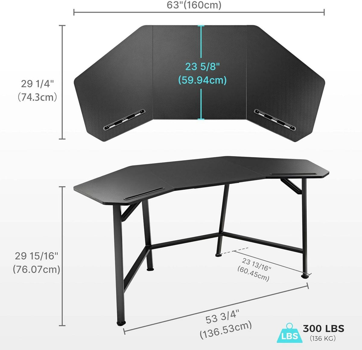 Gaming Tisch Flügelform PC Computertisch 160x74cm mit 2