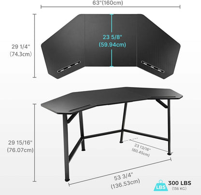 Gaming Tisch Flügelform PC Computertisch 160x74cm mit 2