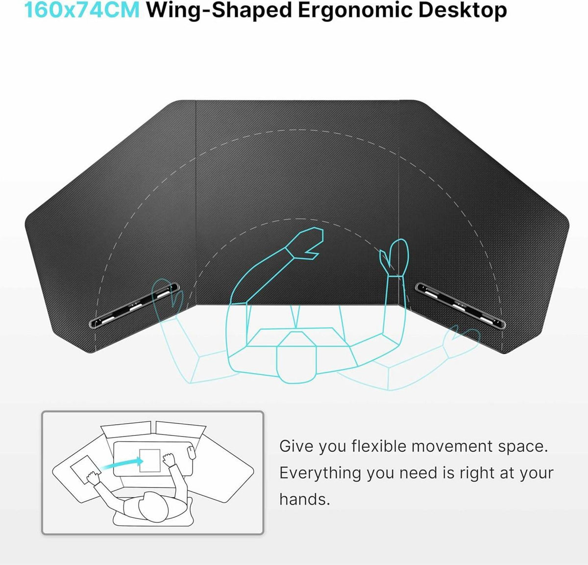 Gaming Tisch mit iPad-Steckplätze 160x74 cm Groß für Home Office und