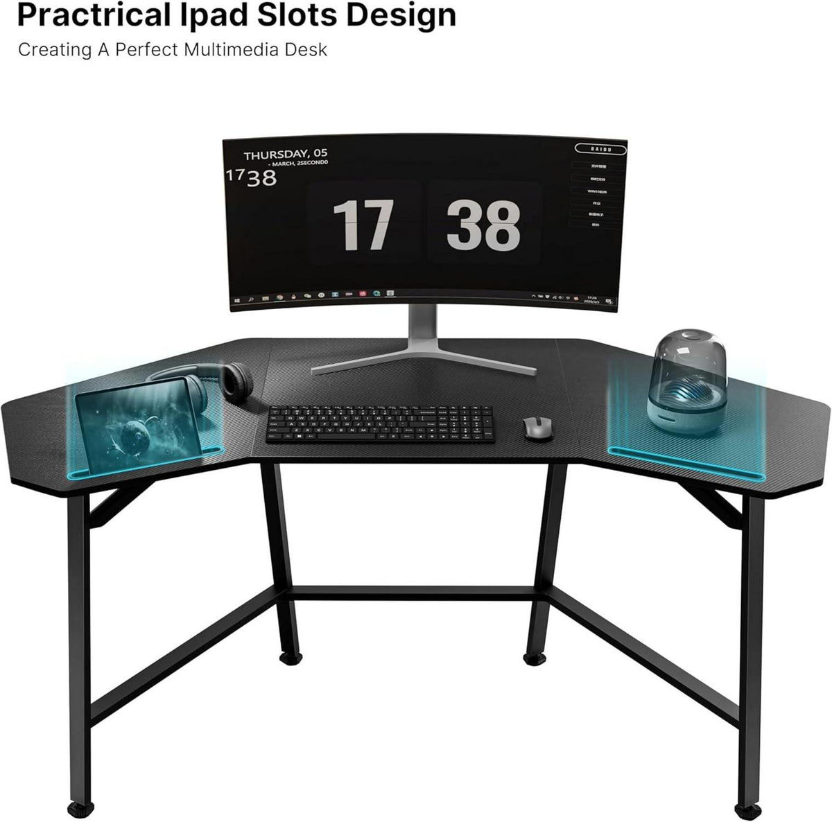 Großer Gaming Schreibtisch 160x74 cm Flügelform PC Computertisch