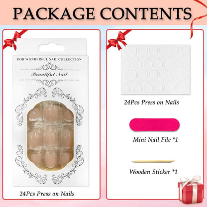 24er Set Press on Nägel Ballerina Form Nude French Design Acryl Falsche Nägel
