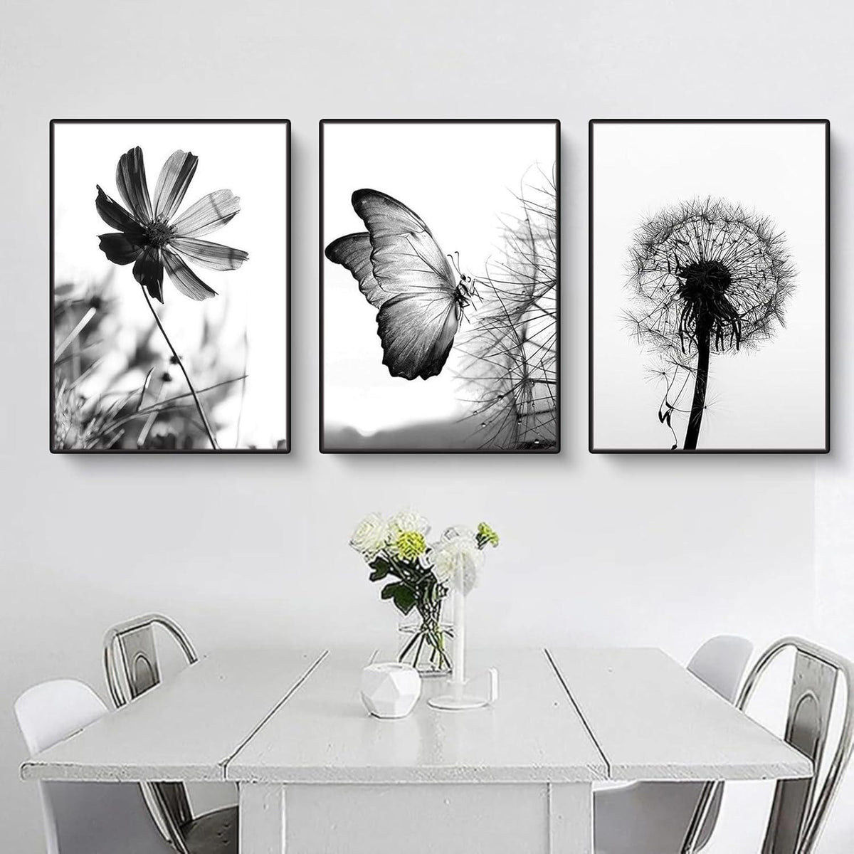 Schwarz-Weißer Schmetterling Blume Poster Set 3er Aesthetic