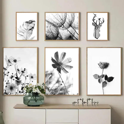 3er Poster Set Schwarz-Weißer Schmetterling Blume Löwenzahn - Modernes