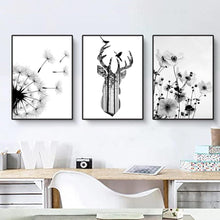 3er Poster Set Schwarz-Weiß Schmetterling Blume Wanddeko