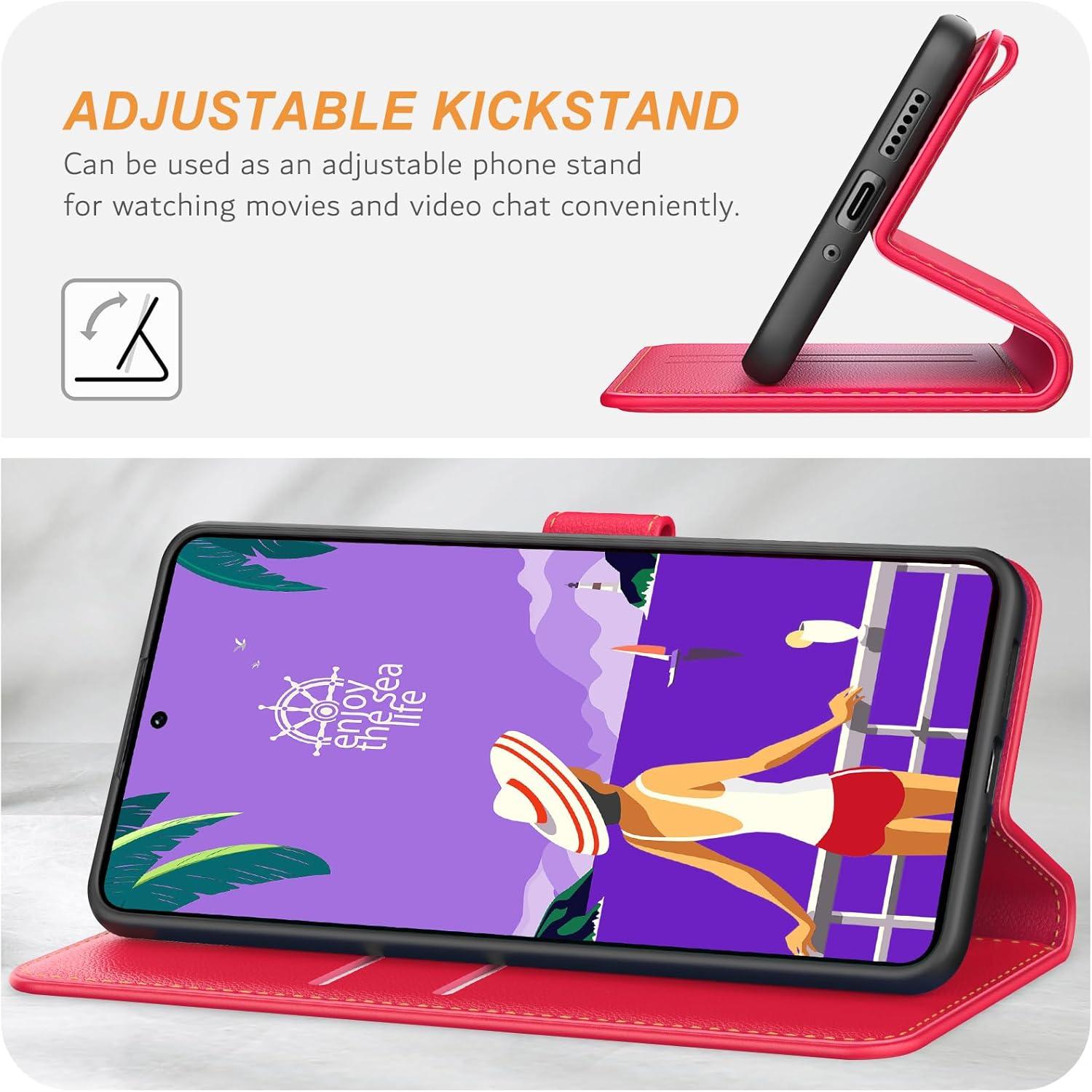 Handyhülle Xiaomi Redmi Note 13 5G Leder Rot Klapphülle Magnet Standfunktion