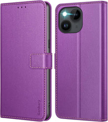 iPhone 14/13 Handyhülle Leder Klapphülle Violett Magnetverschluss