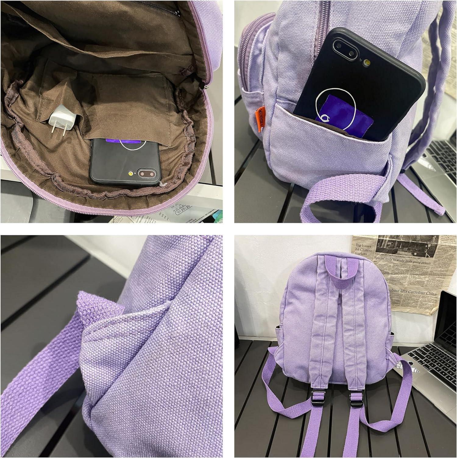 Makukke Damen Klein Canvas Rucksack Lila - Daypack Schule Travel Wandern Work