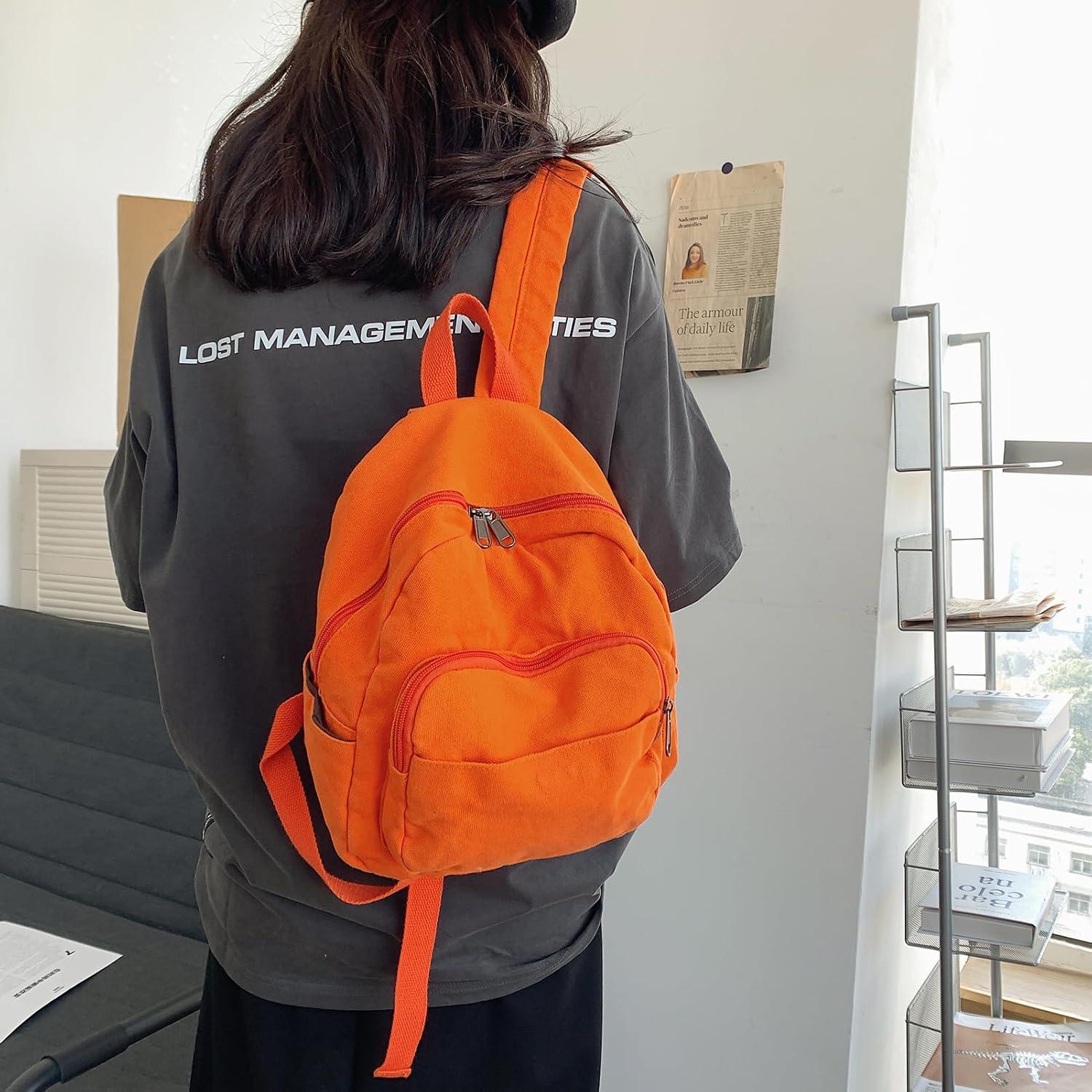 Canvas Damen Rucksack Orange Lässig Schule Reise Wandern