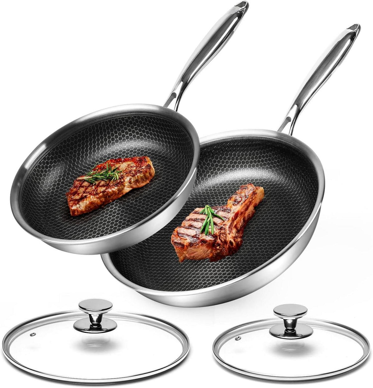 Premium Edelstahl Pfannenset mit Wabenbeschichtung 24+28cm