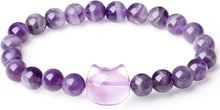Kristalle Katzen Armband Damen Amethyst Rosenquarz 8mm