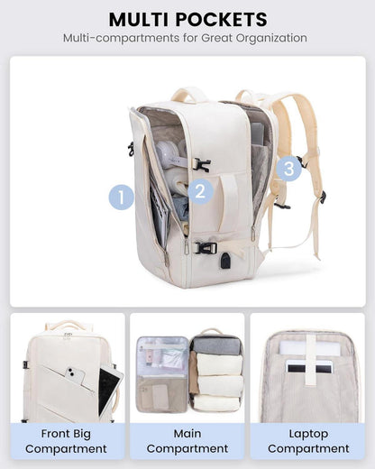 Handgepäck Rucksack 15,6 Zoll Laptop Reiserucksack Beige