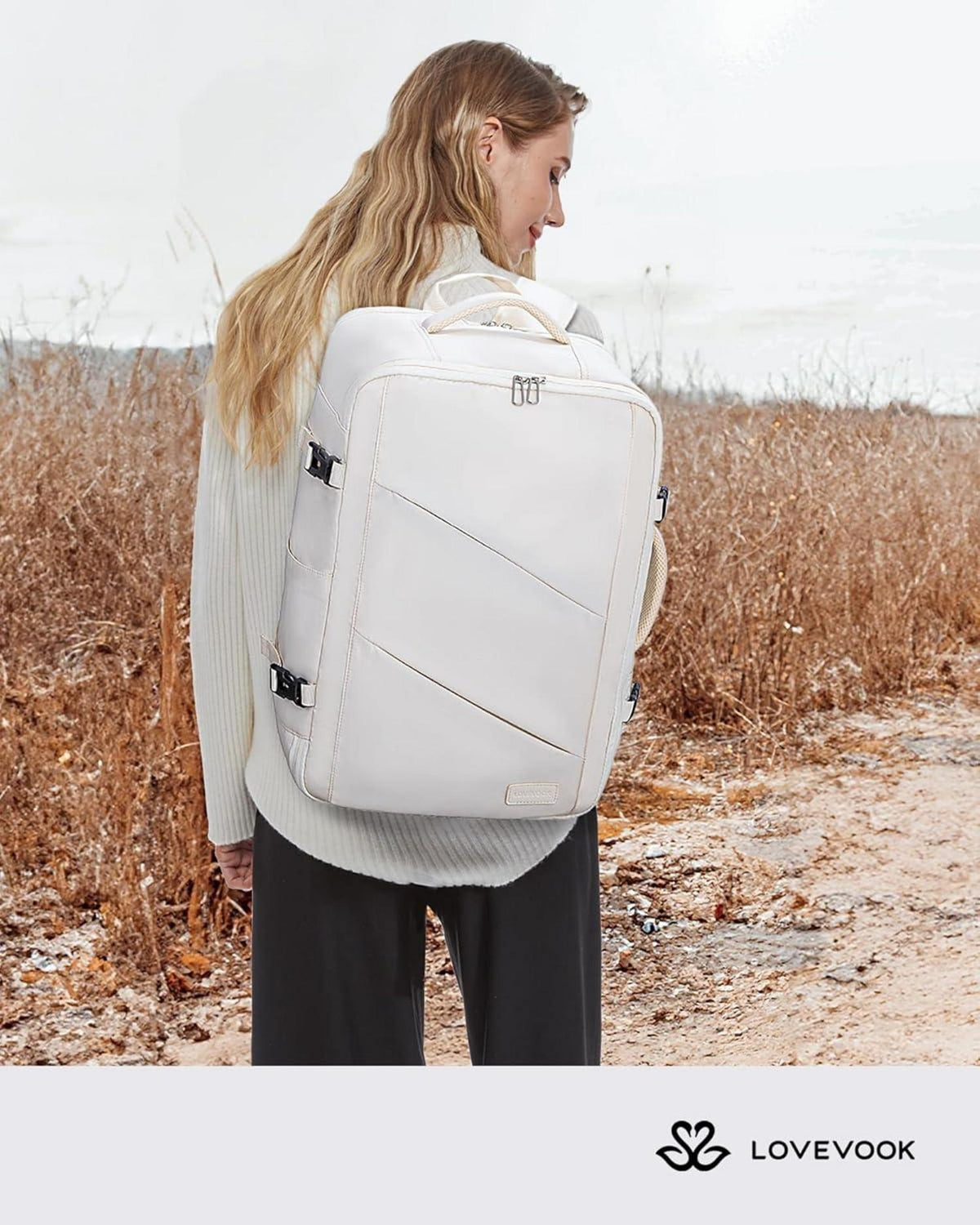 Handgepäck Rucksack 15,6 Zoll Laptop Reiserucksack Weekender Beige