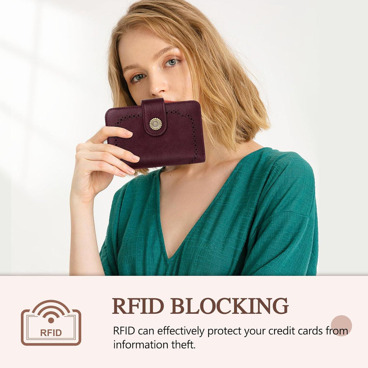 Geldbeutel Damen Vintage PU Leder Groß RFID Rot