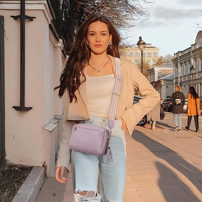Roulens Damen Umhängetasche Veganem Leder Crossbody Creme