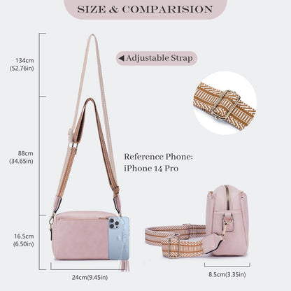 Damen Umhängetasche Vegan Leder Schultertasche Crossbody C-rosa