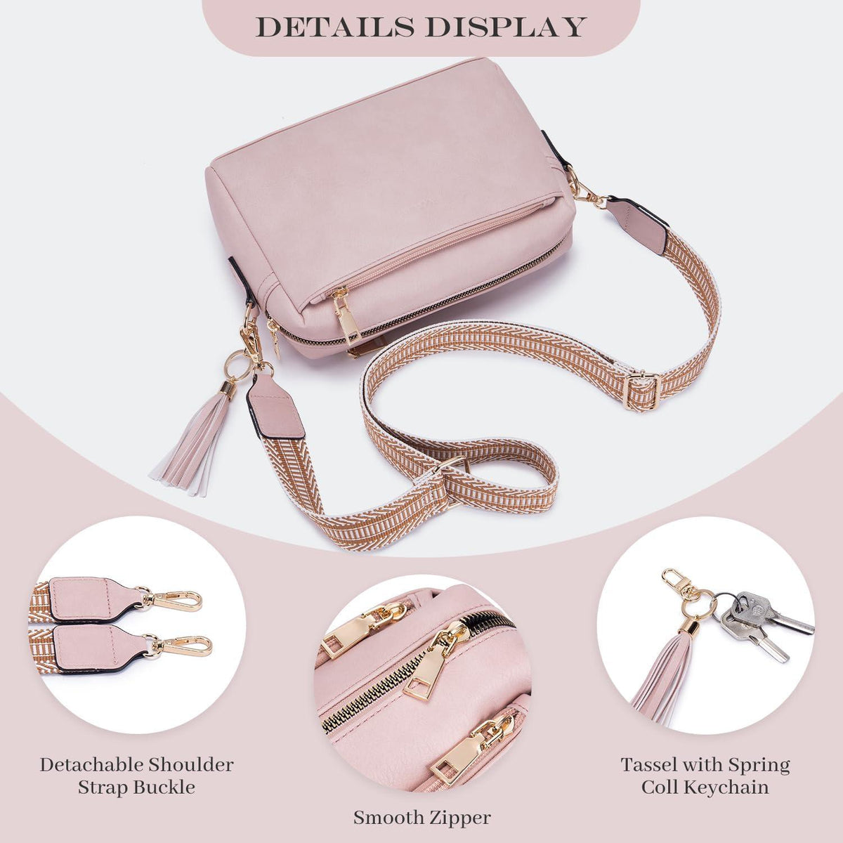 Damen Umhängetasche Vegan Leder Crossbody Abendtasche mit 3