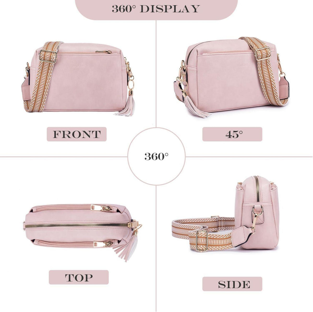 Damen Handy Umhängetasche Veganem Leder Crossbody Schultertasche Schwarz