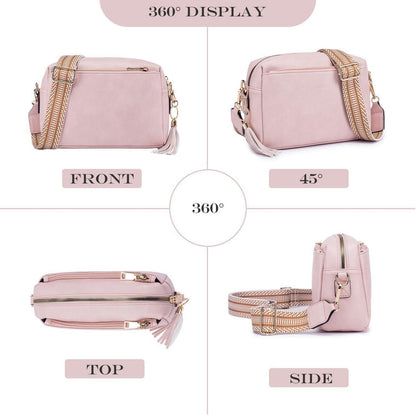 Damen Handy Umhängetasche Veganem Leder Crossbody Schultertasche Schwarz