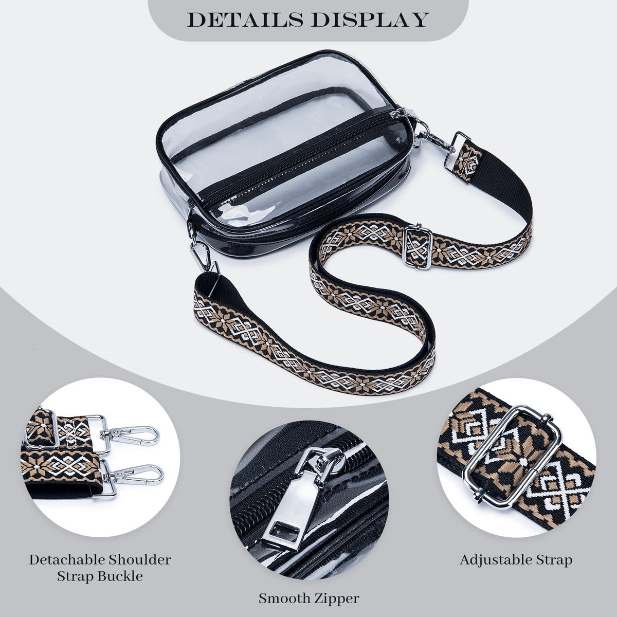 Damen Umhängetasche Veganem Leder Crossbody mit 3 Reißverschlussfächern Schwarz