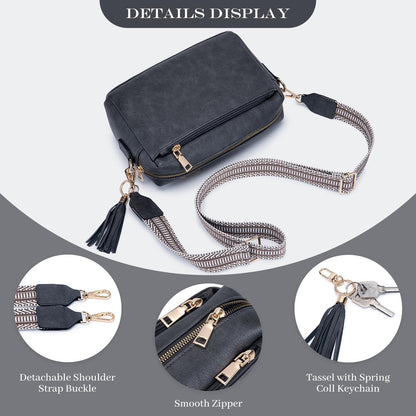 Damen Umhängetasche Veganem Leder Crossbody Schultertasche Reißverschluss Grau