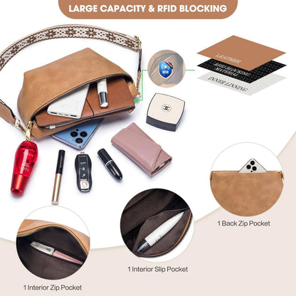 Kleine Damen Umhängetasche RFID Blockierung Leder Crossbody