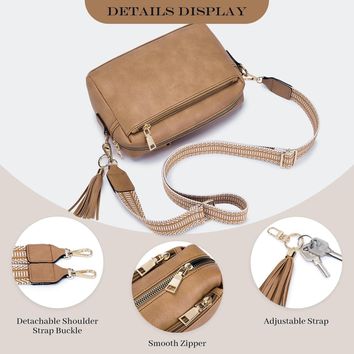Damen Umhängetasche Veganem Leder Abendtasche C-hellbraun