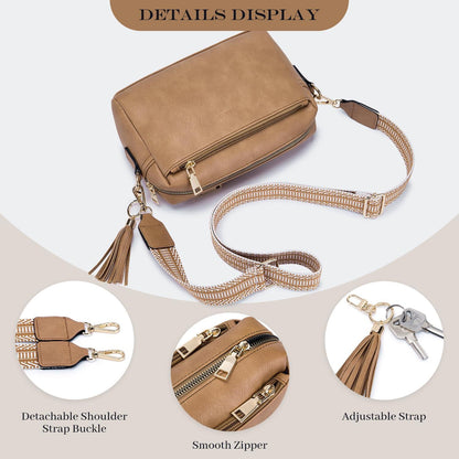 Damen Umhängetasche Veganem Leder Abendtasche C-hellbraun
