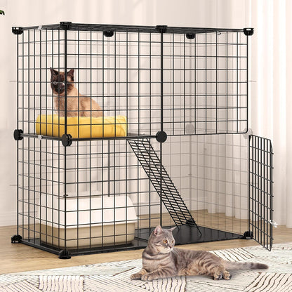 YITAHOME 2-stöckiger DIY Katzenkäfig 71x36x71cm Schwarz