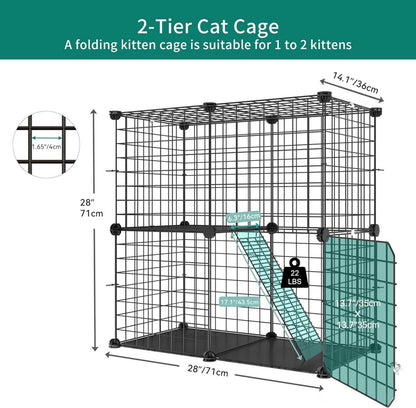 Katzenkäfig 2-stöckig Kätzchenkäfig DIY-Katzengehege Türen Leitern 71x36x71cm