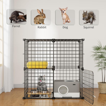 Katzenkäfig 2-stöckig Kätzchenkäfig DIY-Katzengehege Türen Leitern 71x36x71cm