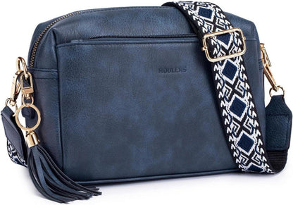 Damen Handy Umhängetasche Veganem Leder Schultertasche Blau