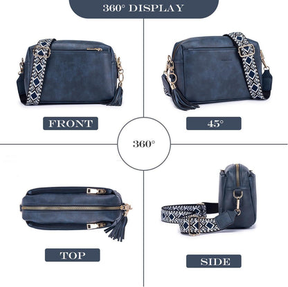 Damen Handy Umhängetasche C-blau Vegan Leder Crossbody
