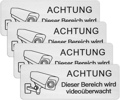 Videoüberwachungsschild 4 Stk. 8.5x3cm Selbstklebend Alu