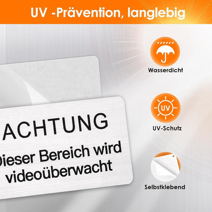 Videoüberwachung Schild 4er Set Aluminium Selbstklebend Rostfrei