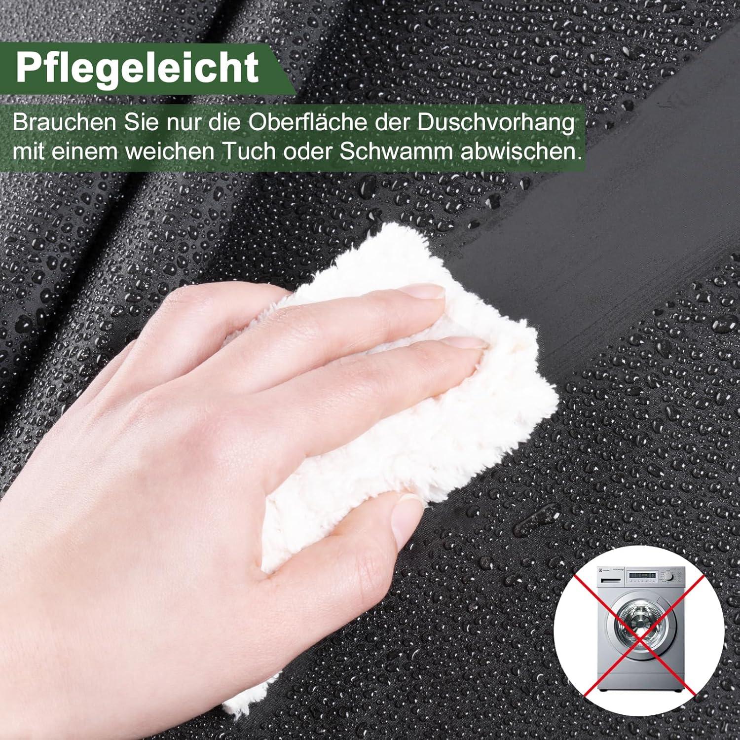 Duschvorhang Schwarz 180x180 mit 12 Duschvorhangringe aus Kunststoff Wasserdicht Antischimmel 3 Gewichtssteine