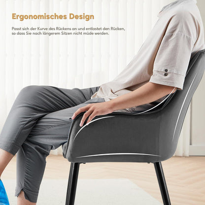 Samt Esszimmerstühle 4er-Set mit Armlehnen & Kissen, Grau