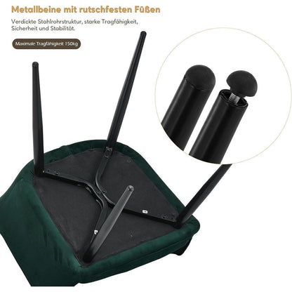 Samt Esszimmerstühle 2er-Set mit Armlehnen & Kissen, Grün