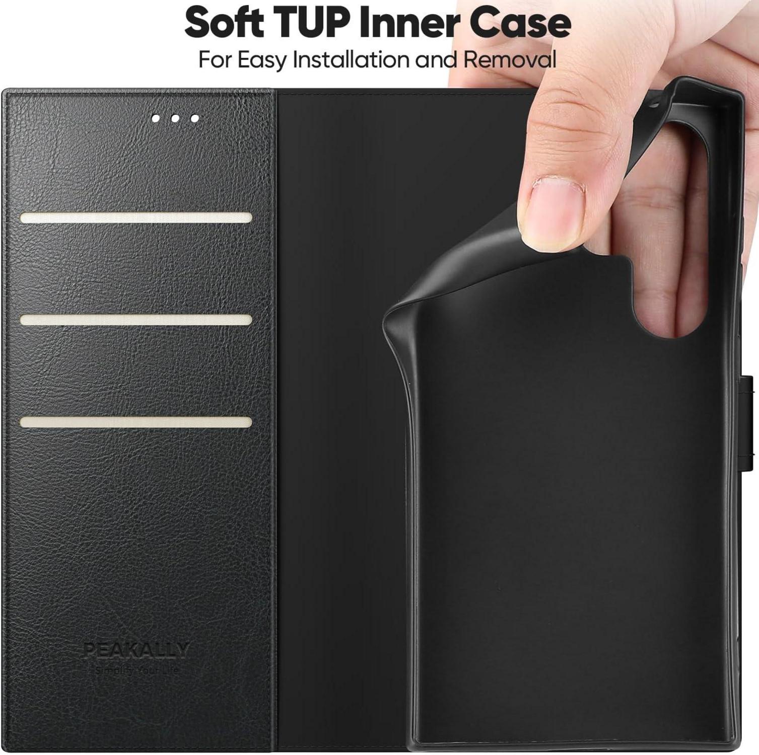 Handyhülle Samsung Galaxy S24 Ultra Flip PU Leder RFID TPU Schwarz