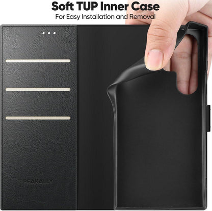 Handyhülle Samsung Galaxy S24 Ultra Flip PU Leder RFID TPU Schwarz