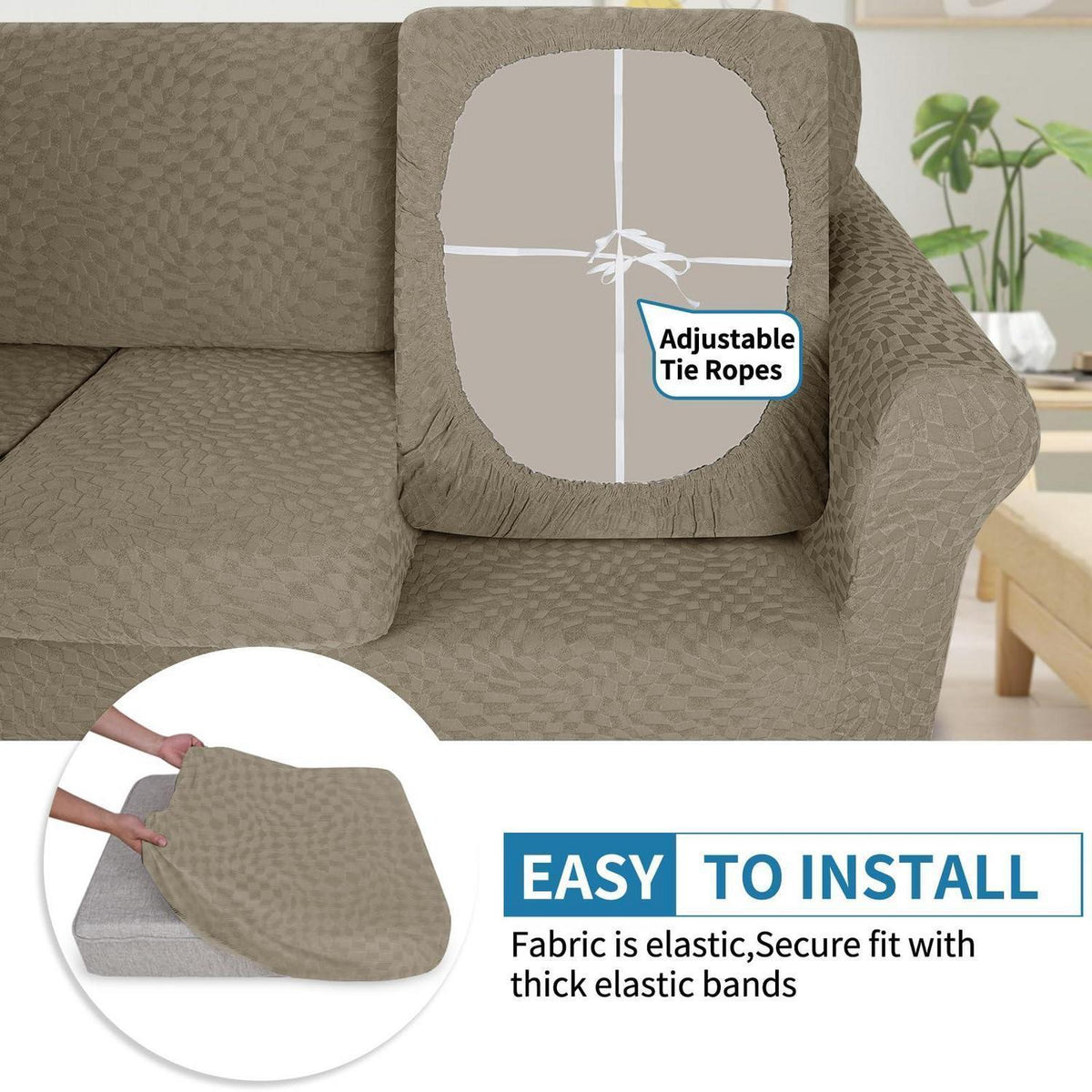 Sofa Sitzkissenbezug Stretch Khaki 1 Sitzer