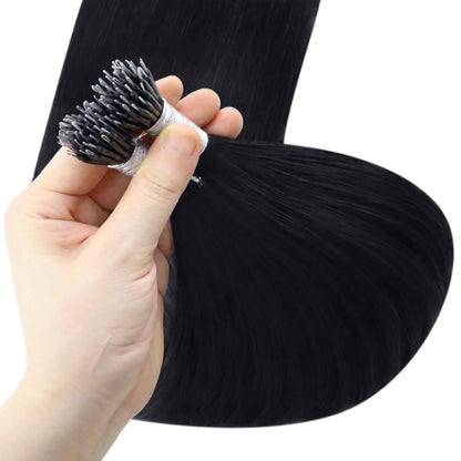 Echthaar Extensions Schwarz 45cm Nanoring 50g