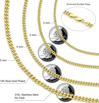 Edelstahl Panzerkette 2mm Gold Vergoldet Damen Herren Cuban Link 50.8cm