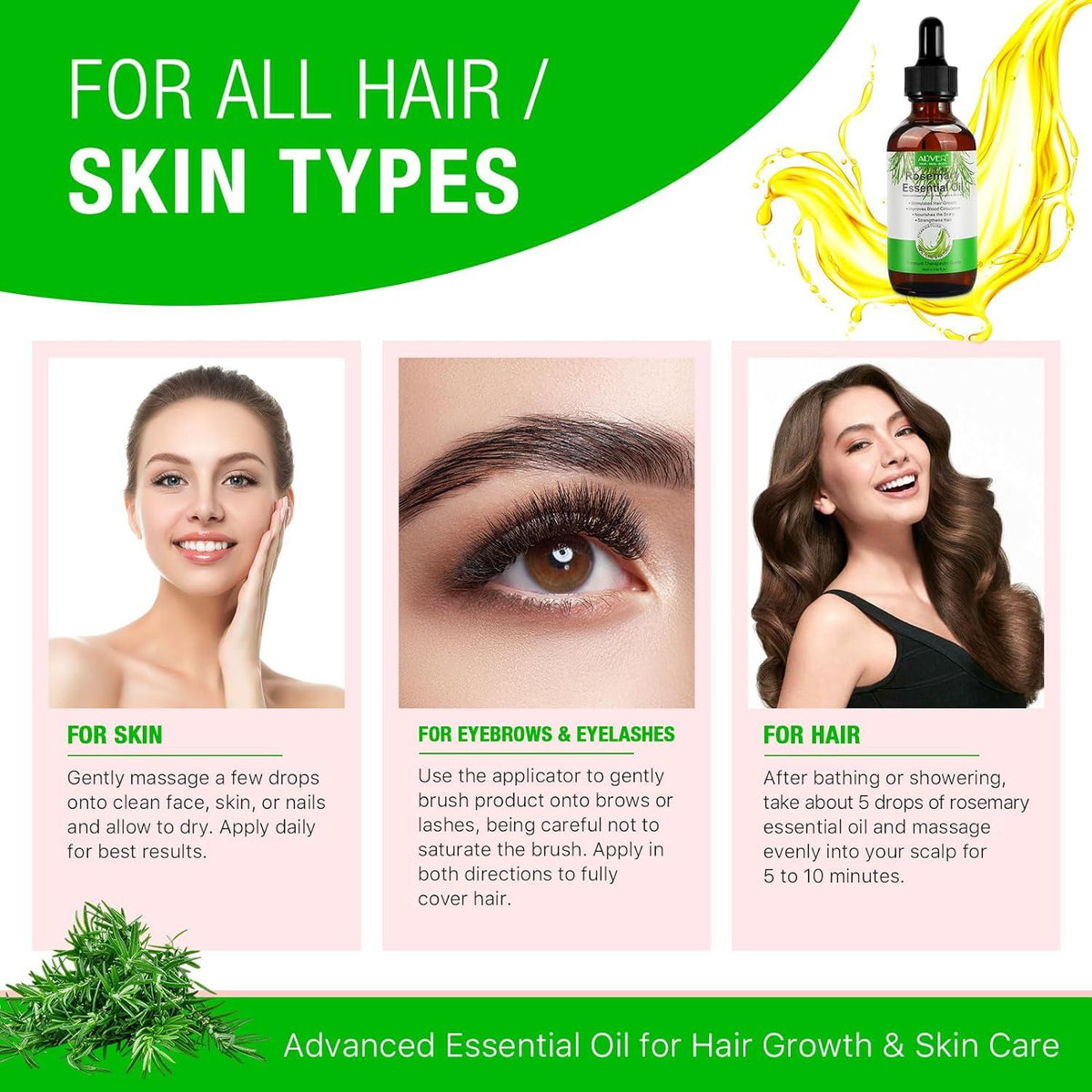 ETOANY Rosmarinöl Haare Wachstum 120ml mit Massagebürste