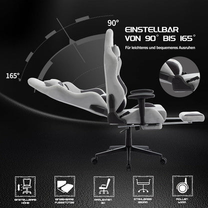 Ergonomischer Gaming Stuhl 180 kg Belastbarkeit Wildleder