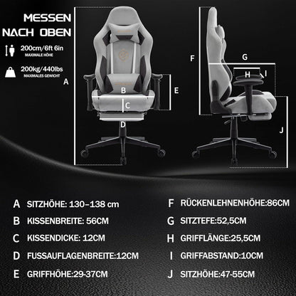 Ergonomischer Gaming Stuhl 180 kg Belastbarkeit Wildleder