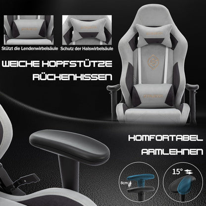 Ergonomischer Gaming Stuhl 180 kg Belastbarkeit Wildleder