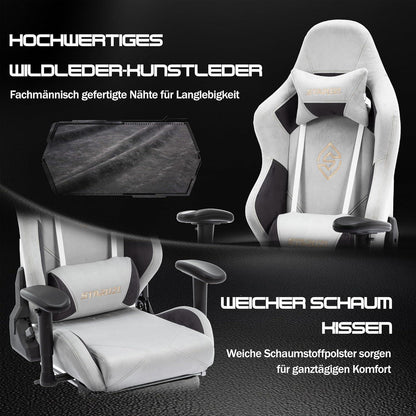 Ergonomischer Gaming Stuhl 180 kg Belastbarkeit Wildleder