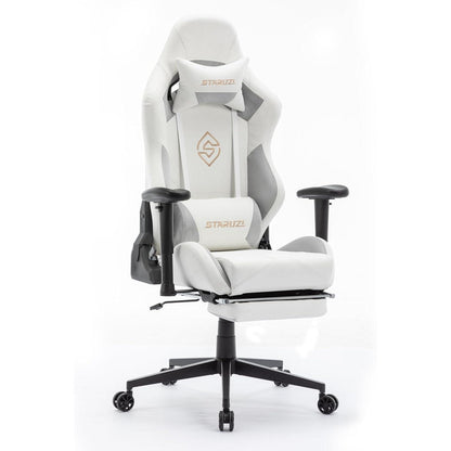 Gaming Stuhl Weiß Leder mit Fußstütze verstellbare Armlehnen