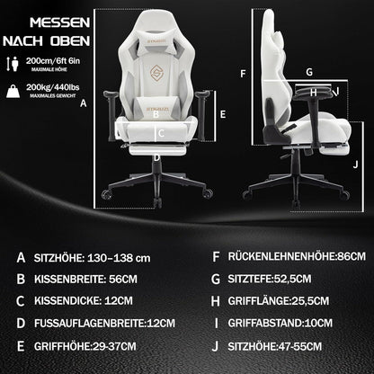 Gaming Stuhl Weiß Leder mit Fußstütze verstellbare Armlehnen
